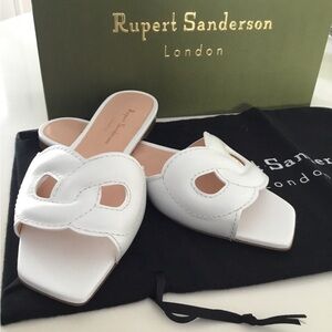Rupert Sanderson Lido Flat White Slide Sz 39 NWT includes Dustbag & Box